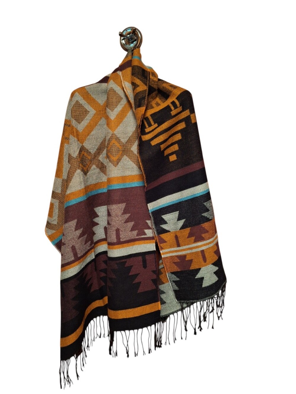 Rampage Southwestern Aztec  Fringe throw Knit NWT $56 BLANkET SCARF BROWNS
